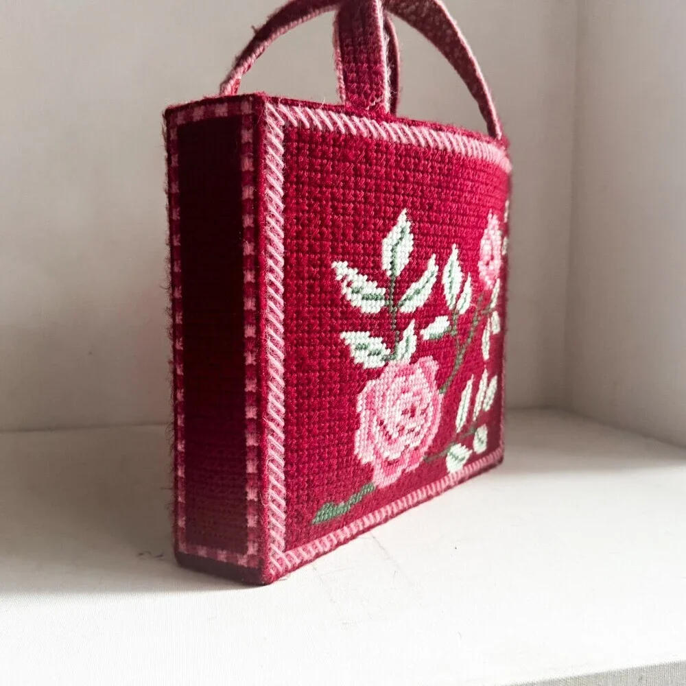 Vintage Needlepoint Floral Textured Tote